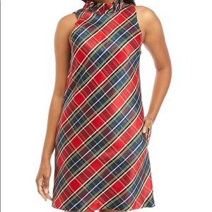 Pretty Plaid Ruffle Neck Dress-NWT